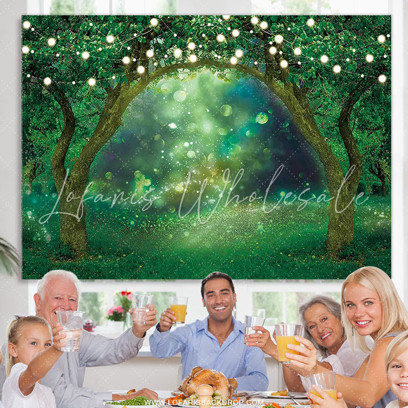 Lofaris Magical Glitter Green Forest Fairy Birthday Backdrop