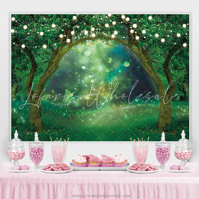 Lofaris Magical Glitter Green Forest Fairy Birthday Backdrop
