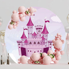 Magical Pink Castle Round Backdrop for Fairytale Celebration