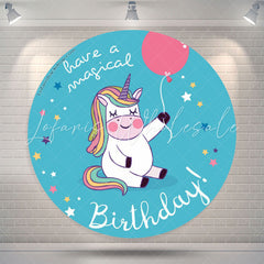 Lofaris Magical Unicorn Blue Round Backdrop For Birthday