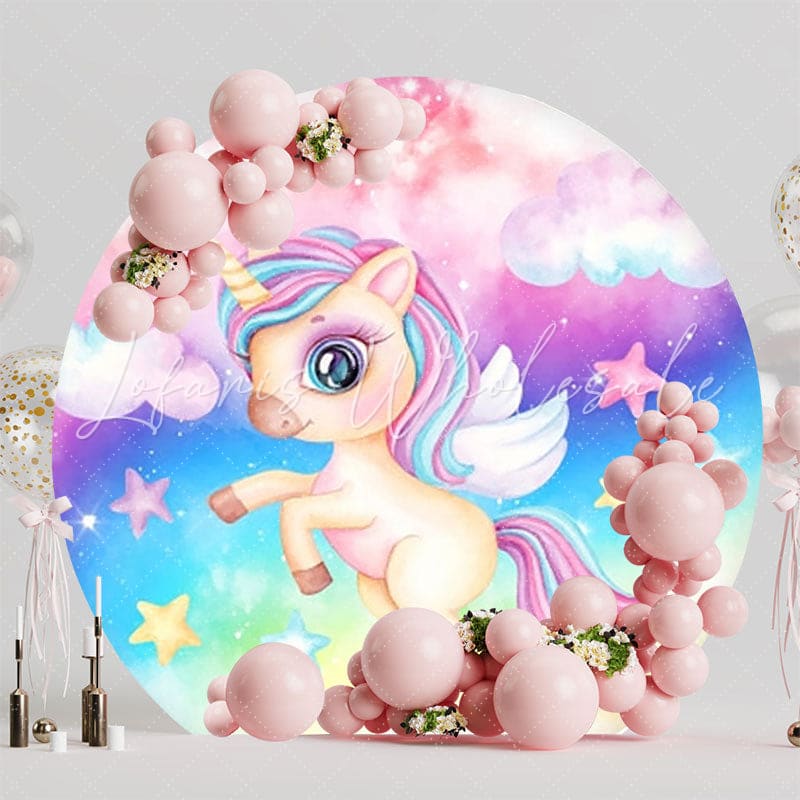 Magical Unicorn Fantasy Round Backdrop For Whimsical Celebrations