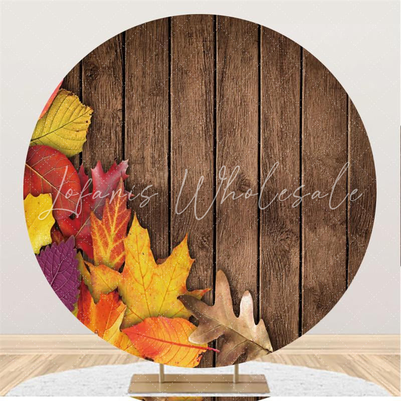 Lofaris Maple Leaves And Brown Wooden Custom Round Backdrop