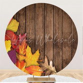 Lofaris Maple Leaves And Brown Wooden Custom Round Backdrop