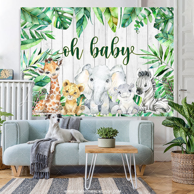 Lofaris Maple Leaves Animals White Wooden Baby Shower Backdorp