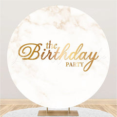 Lofaris Marble Texture Round Happy Birthday Backdrop For Party