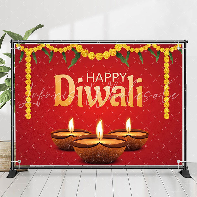 Lofaris Marigold Burning Candle Red Happy Diwali Backdrop