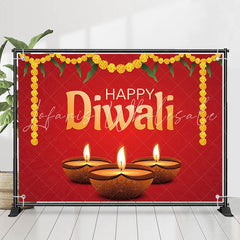 Lofaris Marigold Burning Candle Red Happy Diwali Backdrop