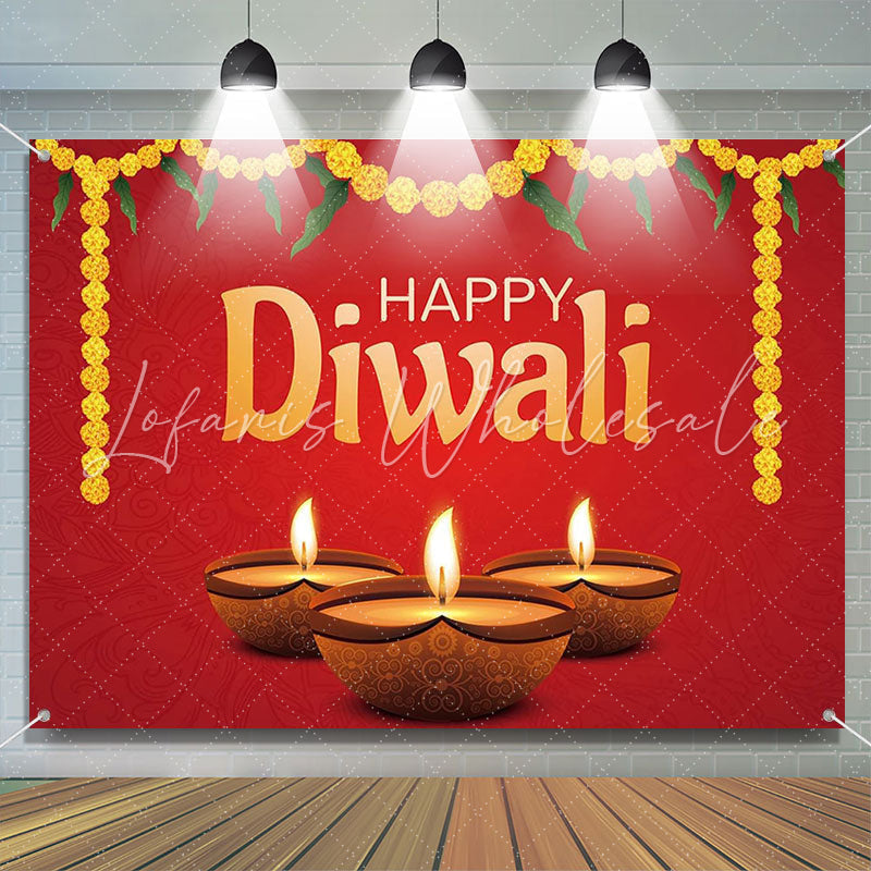 Lofaris Marigold Burning Candle Red Happy Diwali Backdrop