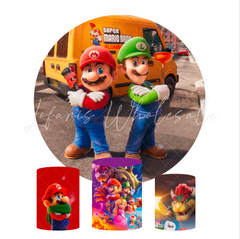 Mario Birthday Party Round Backdrop Cover Plinth Cylinder Pedestal Cover