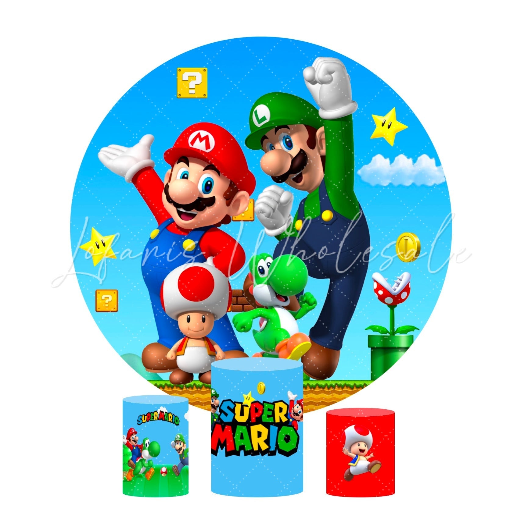Mario Theme Birthday Party Round Backdrop Cover Plinth Cylinder Pedestal Cloth Cover