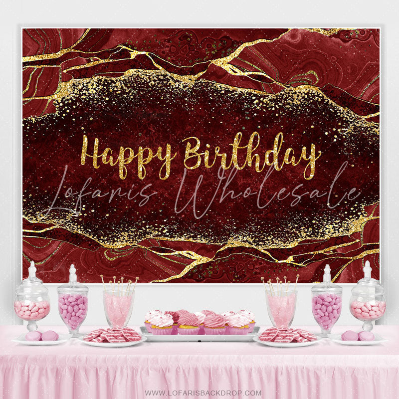 Lofaris Maroon Gold Glitter Happy Birthday Backdrop For Decro