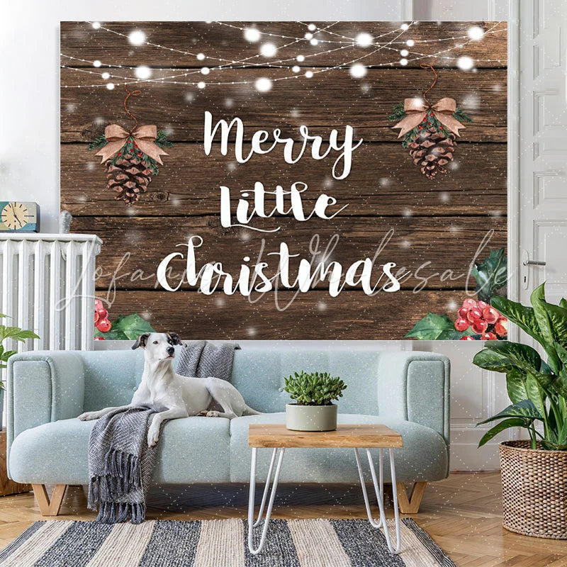 Lofaris Marry Little Christmas Dark Wood Backdrop