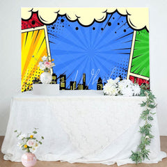 Marvel Colorful Skyline Super City Backdrop For Superhero Photoshoot