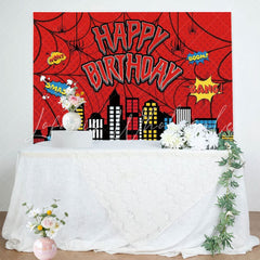 Marvel Red Spider Web Building City Birthday Party Backdrop