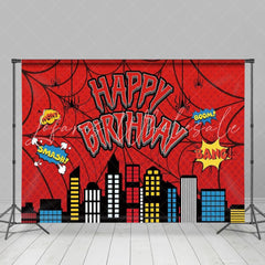 Marvel Red Spider Web Building City Birthday Party Backdrop