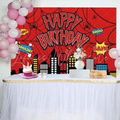 Marvel Red Spider Web Building City Birthday Party Backdrop