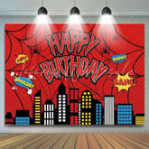 Marvel Red Spider Web Building City Birthday Party Backdrop
