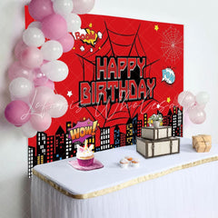 Marvel Red Spider Web Cartoon City Hero Theme Birthday Backdrop For Boy