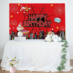 Marvel Red Spider Web Cartoon City Hero Theme Birthday Backdrop For Boy
