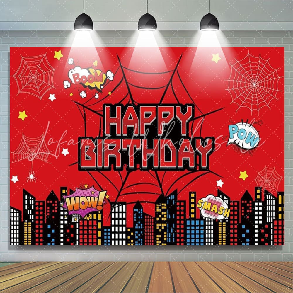 Marvel Red Spider Web Cartoon City Hero Theme Birthday Backdrop For Boy
