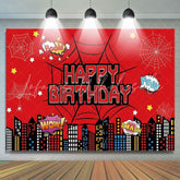 Marvel Red Spider Web Cartoon City Hero Theme Birthday Backdrop For Boy