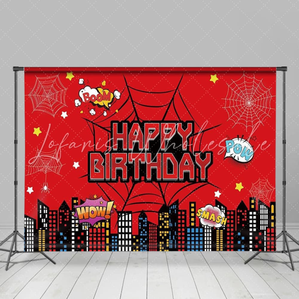 Marvel Red Spider Web Cartoon City Hero Theme Birthday Backdrop For Boy