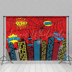 Marvel Red Superhero Cityscape Spider Web Buildings City Backdrop