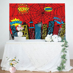 Marvel Red Superhero Cityscape Spider Web Buildings City Backdrop