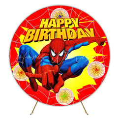 Marvel Super Hero Spider Man Round Happy Birthday Backdrop For Boys