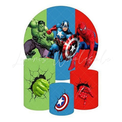 Marvel Super Heroes Themed Round Backdrop and Cylinder Kit for Parties