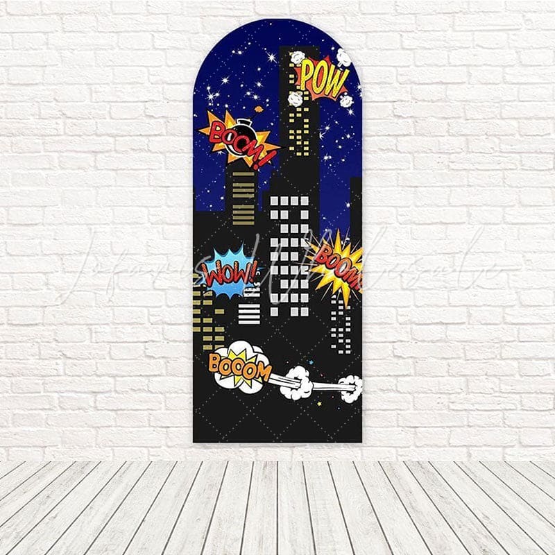 Marvel Superhero Buildings Action Packed Fan Event Arch Backdrop