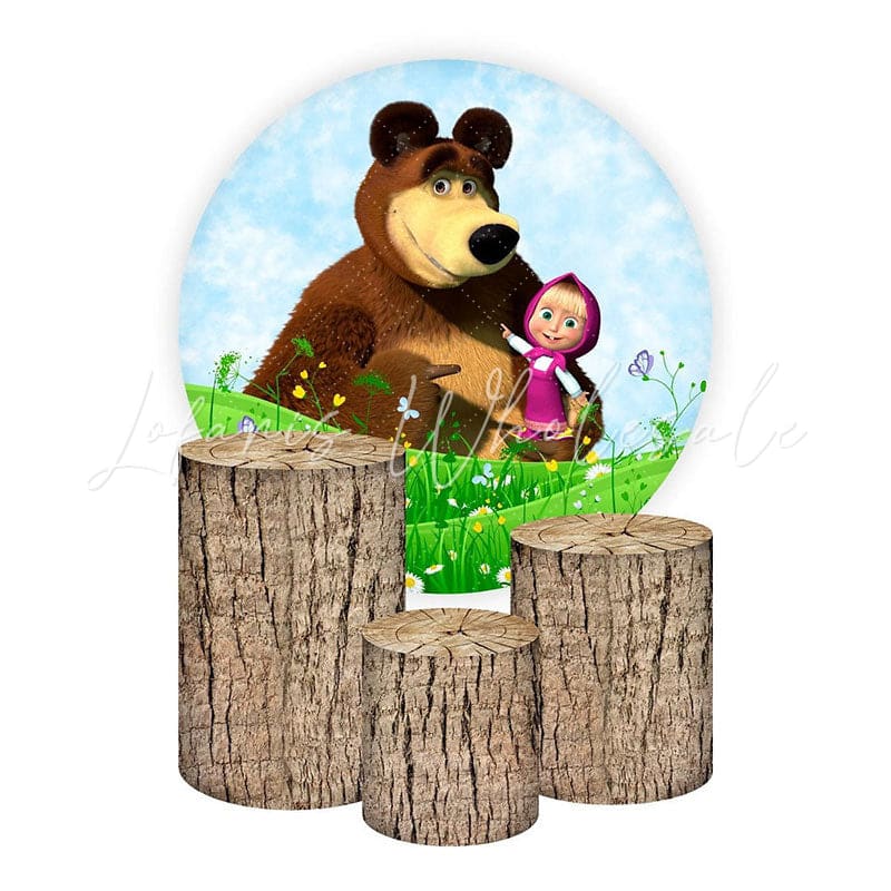 Masha and the Bear Round Backdrop and Cylinders Kit For Girl