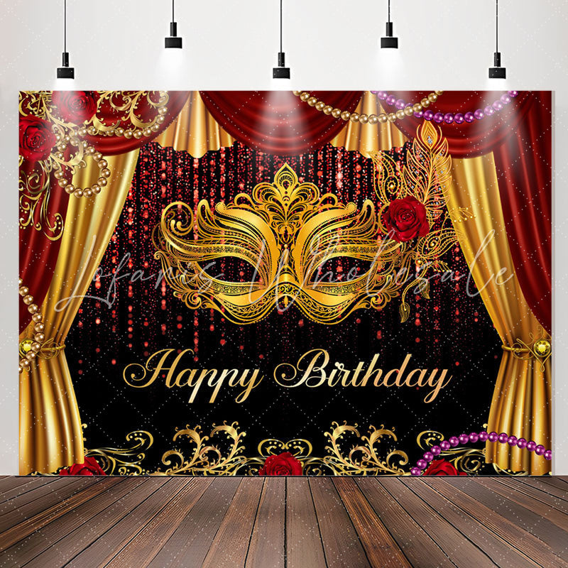 Lofaris Masquerade Glitter Curtain Happy Birthday Backdrop