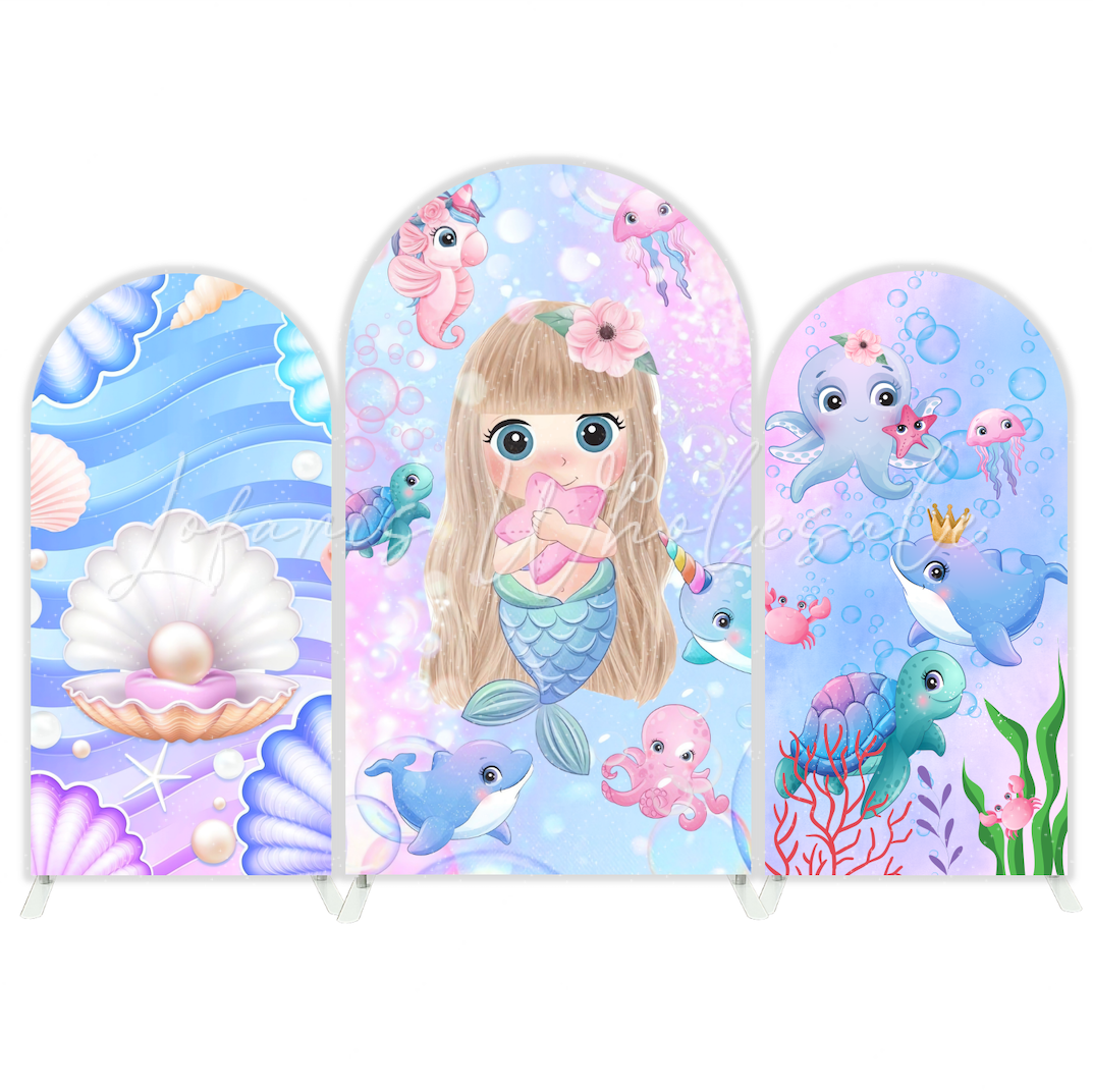 Mermaid Birthday Baby Shower Party Background Arch Backdrop Wall Cloth Cover
