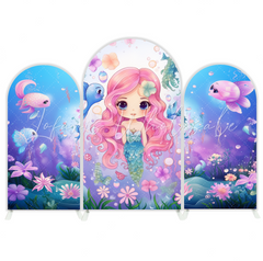 Mermaid Birthday Baby Shower Party Background Arch Backdrop Wall Cloth Cover