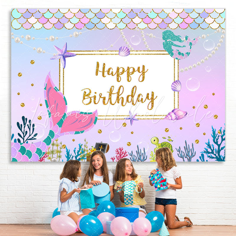 Lofaris Mermaid Cartoon Purple Birthday Party Backdrop for Girls