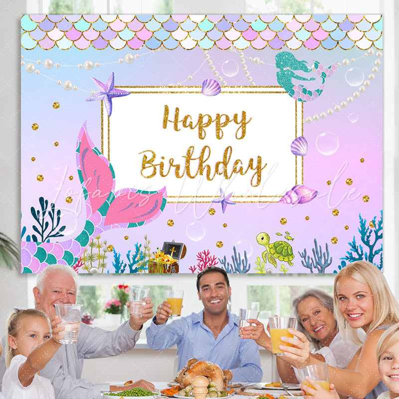 Lofaris Mermaid Cartoon Purple Birthday Party Backdrop for Girls