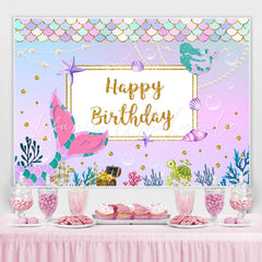 Lofaris Mermaid Cartoon Purple Birthday Party Backdrop for Girls