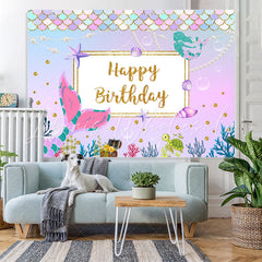 Lofaris Mermaid Cartoon Purple Birthday Party Backdrop for Girls