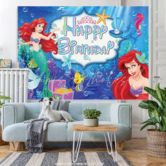 Lofaris Mermaid Cartoon Theme Happy Birthday Backdrop For Girl