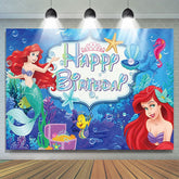 Lofaris Mermaid Cartoon Theme Happy Birthday Backdrop For Girl