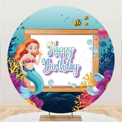 Lofaris Mermaid Coral Island Circle Happy Birthday Backdrop