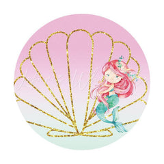 Lofaris Mermaid Glitter Shell Pink Golden Themed Round Backdrop