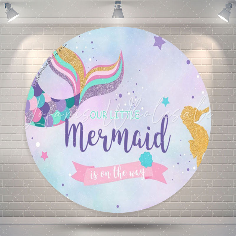 Lofaris Mermaid Is On The Way Baby Shower Round Backdrop