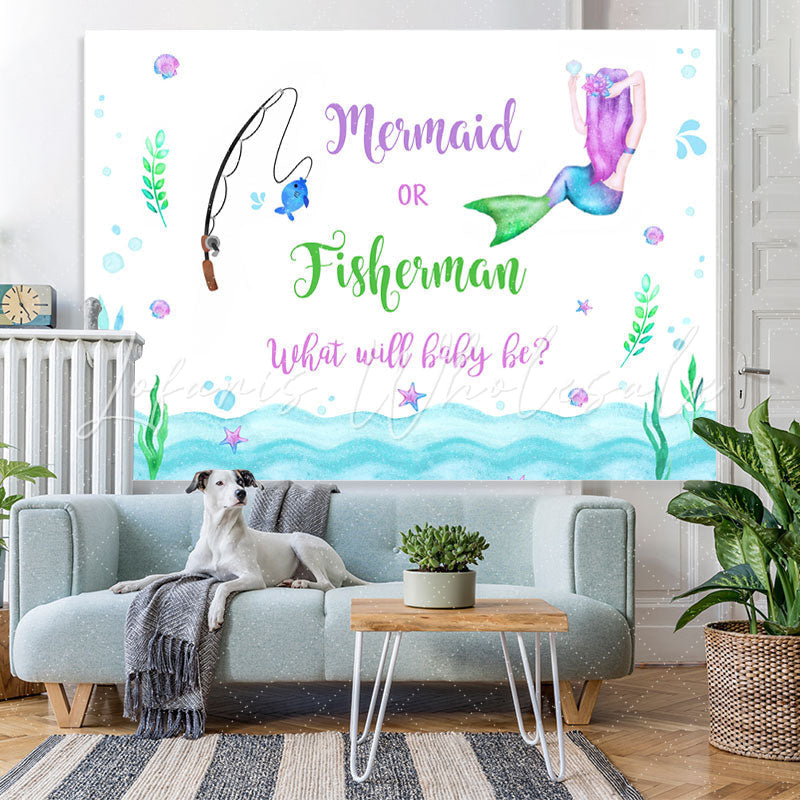 Lofaris Mermaid Or Fisherman Under The Sea Baby Shower Backdrop
