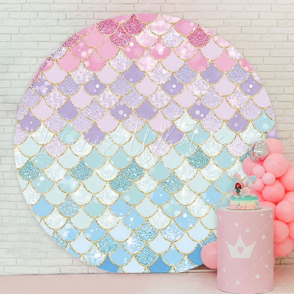 Lofaris Mermaid Scale Blue Pink Round Backdrop For Party