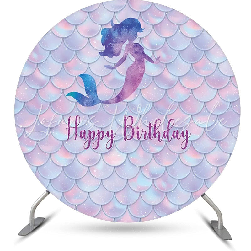 Lofaris Mermaid Shadow Scales Round Birthday Party Backdrop