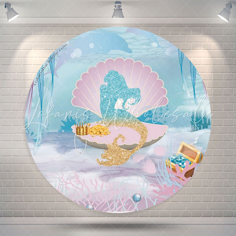 Lofaris Mermaid Shell Round Birthday Backdrop For Girl