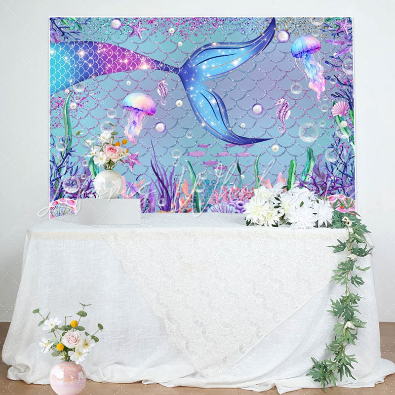 Lofaris Mermaid Starfish Jellyfish Baby Shower Backdrop