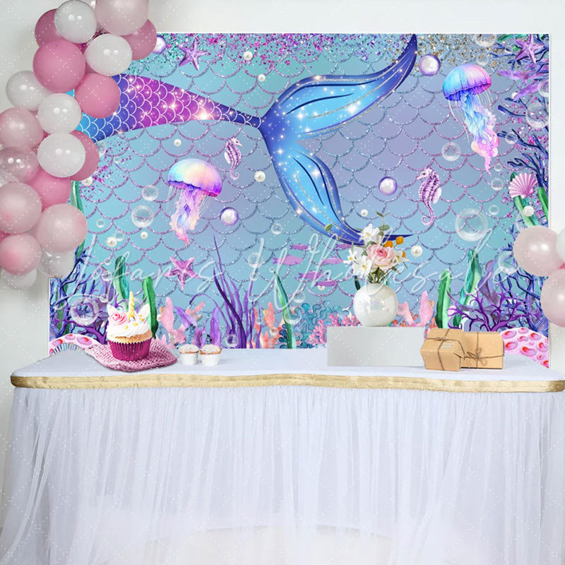 Lofaris Mermaid Starfish Jellyfish Baby Shower Backdrop